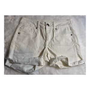 American Eagle Women's White Midi Denim Shorts Super Stretch Cuffed Size 4